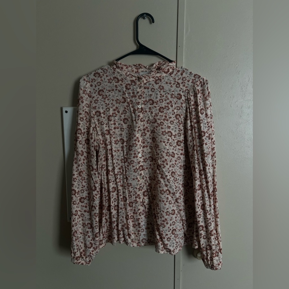 LOFT Red Floral Blouse
